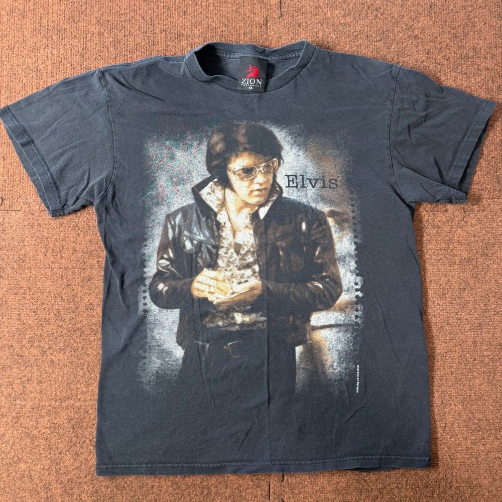 Elvis Presley Zion Rootswear Graphic T-Shirt Black Mens Medium Rock and Roll Tee